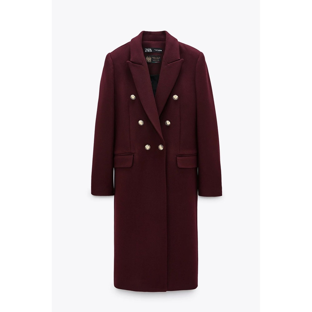 Zara Burgundy Double-Breasted Blazer Coat